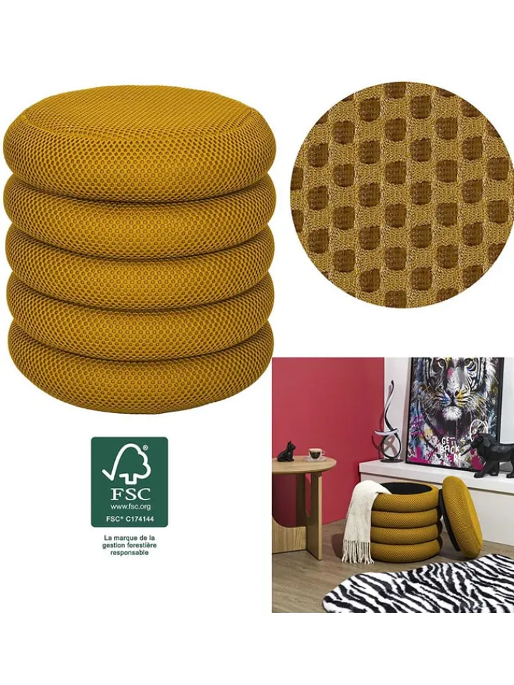 Rétro Chic Sitzmöbel<Pouf ''Atome'' in Ocker - (H)44 x Ø 38 cm