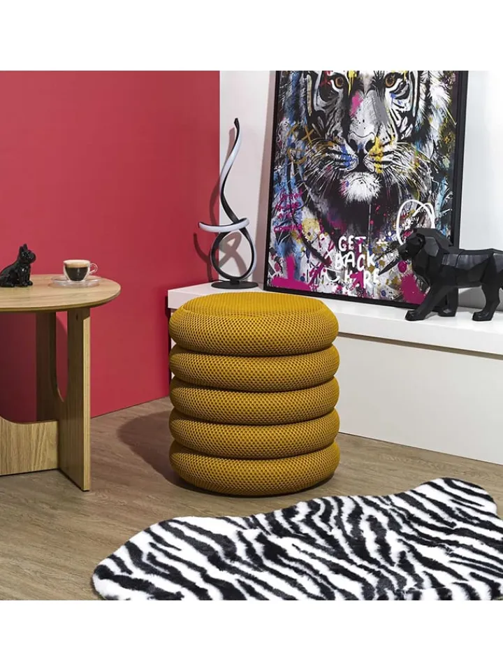Rétro Chic Sitzmöbel<Pouf ''Atome'' in Ocker - (H)44 x Ø 38 cm