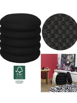 Rétro Chic Sitzmöbel<Pouf ''Atome'' in Schwarz - (H)44 x Ø 38 cm