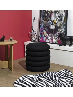 Rétro Chic Sitzmöbel<Pouf ''Atome'' in Schwarz - (H)44 x Ø 38 cm