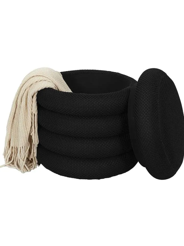 Rétro Chic Sitzmöbel<Pouf ''Atome'' in Schwarz - (H)44 x Ø 38 cm