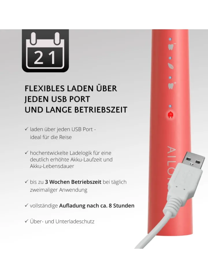 Ailoria Zahn & Mundpflege<PRO SMILE Schallzahnbürste USB in Coral