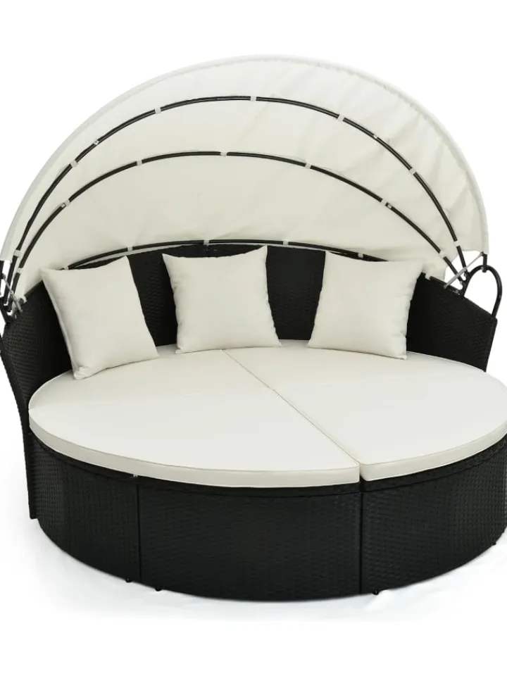 COSTWAY Gartenmöbel<Rattan Sonneninsel mit Baldachin 187x180x157cm in Schwarz