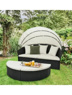 COSTWAY Gartenmöbel<Rattan Sonneninsel mit Baldachin 187x180x157cm in Schwarz