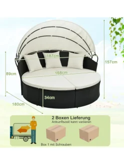 COSTWAY Gartenmöbel<Rattan Sonneninsel mit Baldachin 187x180x157cm in Schwarz
