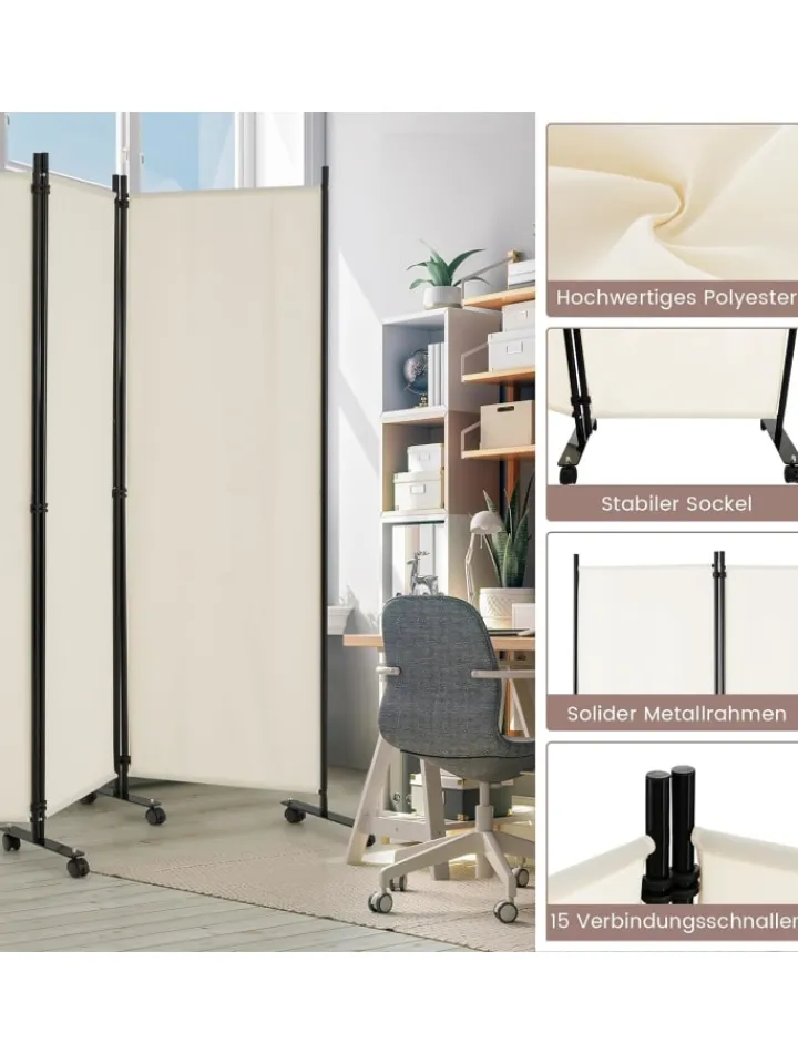 COSTWAY Paravents<Raumteiler 6 tlg. 172cm in Beige
