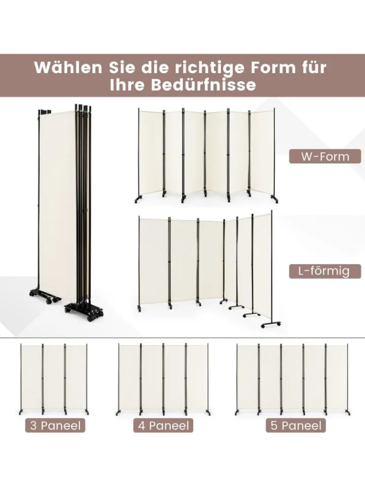 COSTWAY Paravents<Raumteiler 6 tlg. 172cm in Beige
