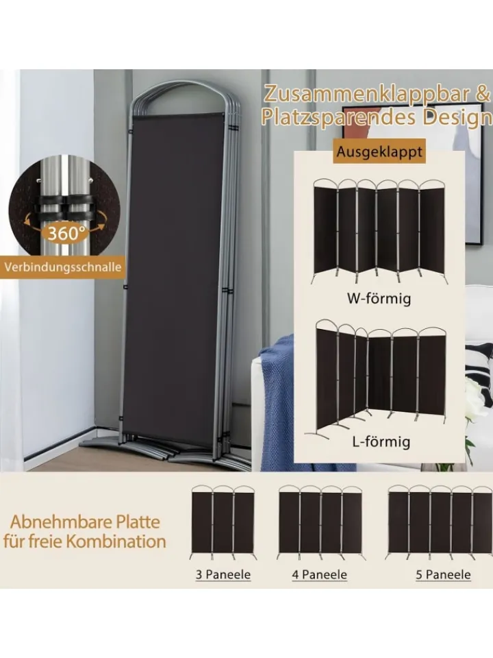 COSTWAY Paravents<Raumteiler 6 tlg. 188cm in Braun
