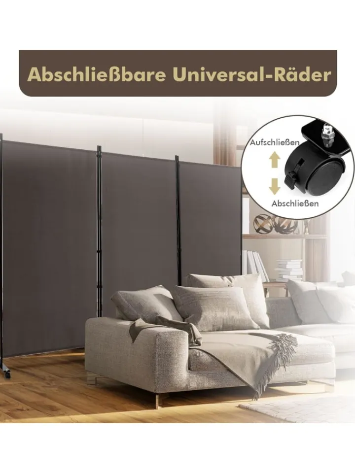 COSTWAY Paravents<Raumteiler 3 tlg. 180cm in Braun