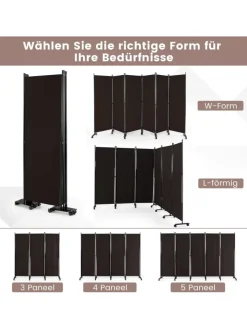 COSTWAY Paravents<Raumteiler 6 tlg. 172cm in Braun