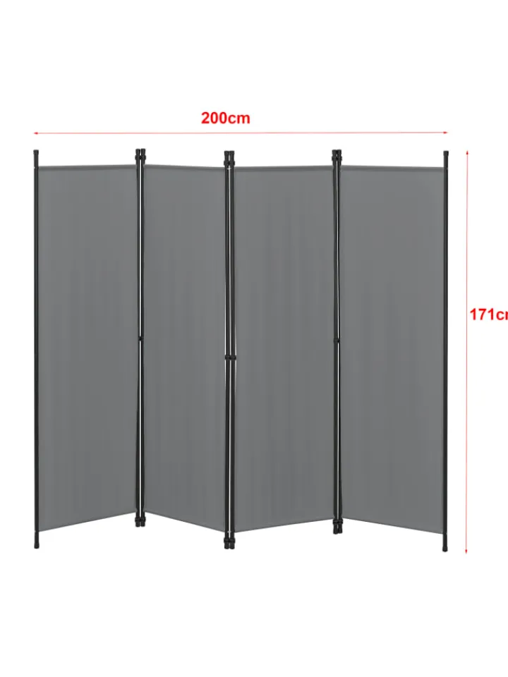 en.casa Paravents<Raumteiler Huesca - 4-teilig in Grau (H)171cm (B)200cm