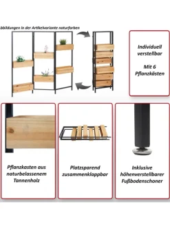 MCW Paravents<Raumteiler mit Pflanzkasten L32, Gestell schwarz, naturfarben