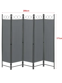 en.casa Paravents<Raumteiler Saragossa 5-teilig in Grau (H)171cm (B)200cm