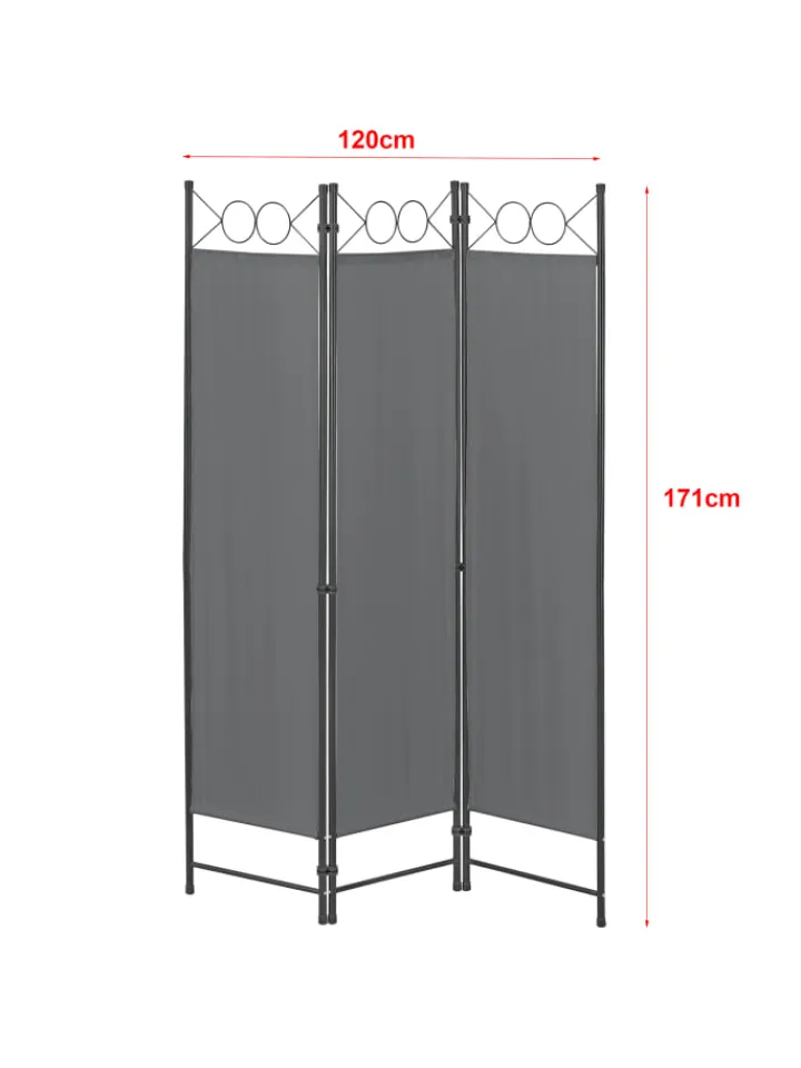 en.casa Paravents<Raumteiler Saragossa 3-teilig in Grau (H)171cm (B)120cm