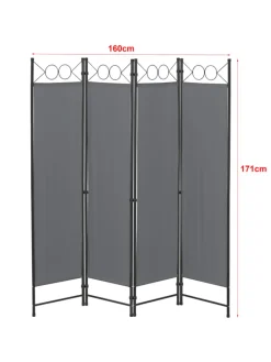 en.casa Paravents<Raumteiler Saragossa 4-teilig in Grau (H)171cm (B)160cm