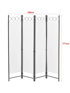 en.casa Paravents<Raumteiler Saragossa 4-teilig in Weiß (H)171cm (B)160cm