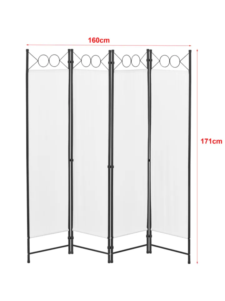 en.casa Paravents<Raumteiler Saragossa 4-teilig in Weiß (H)171cm (B)160cm
