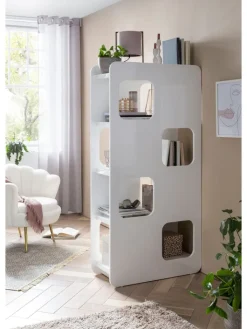 SalesFever Regale & Schränke<Raumteiler-Regal mit 4 Böden und 8 Fächer aus MDF Hochglanz in Weiß