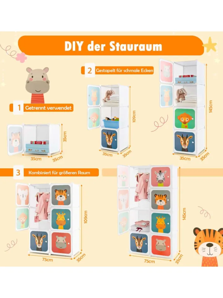 COSTWAY Kindermöbel<Regalsystem mit 8 Würfeln in Weiß