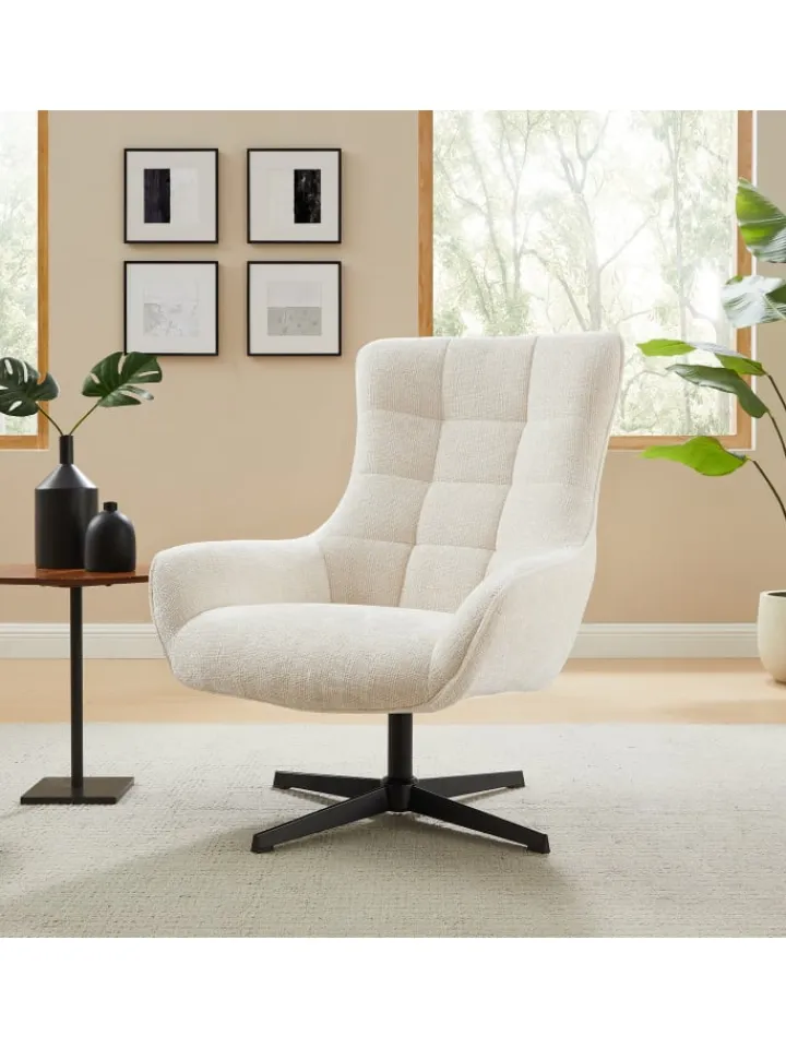 SalesFever Sitzmöbel<Relaxsessel drehbar mit schwarzem Metallgestell und Chenille-Stoff in Beige