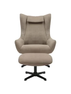 SalesFever Möbel-Sets<Relaxsessel und Hocker mit Drehfunktion Metallgestell und Cord-Optik in Braun