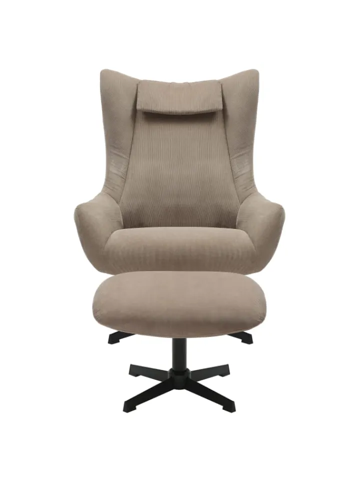 SalesFever Möbel-Sets<Relaxsessel und Hocker mit Drehfunktion Metallgestell und Cord-Optik in Braun