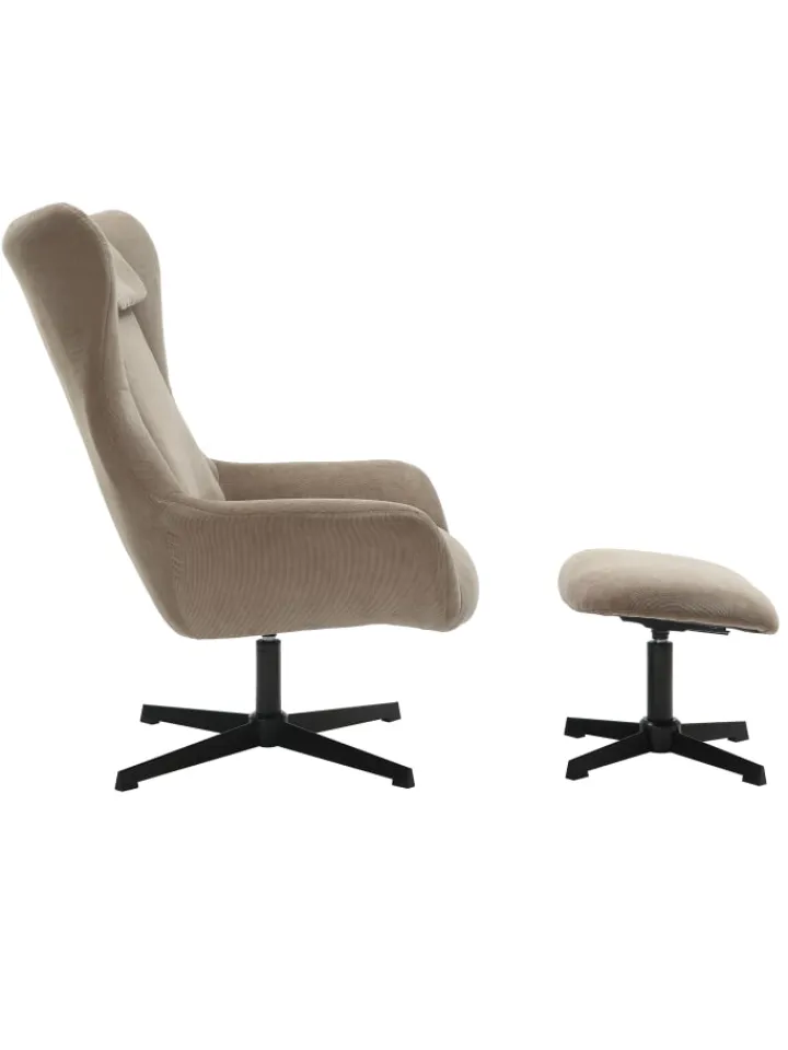 SalesFever Möbel-Sets<Relaxsessel und Hocker mit Drehfunktion Metallgestell und Cord-Optik in Braun