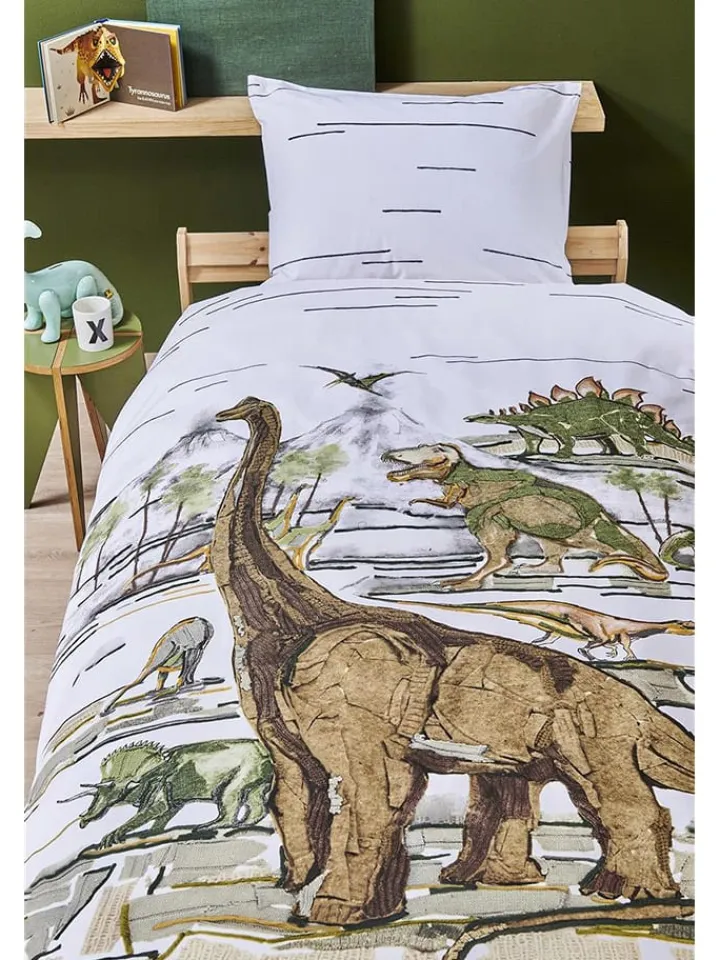 Hanneke de Jager Kindermöbel<Renforcé-Bettwäsche-Set "Dinosaurs" in Weiß/ Beige