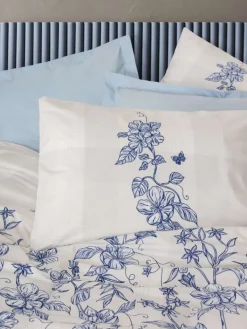 Mijolnir Bettwäsche & Bettwaren<Renforcé-Bettwäsche-Set "Linora" in Weiß/ Blau