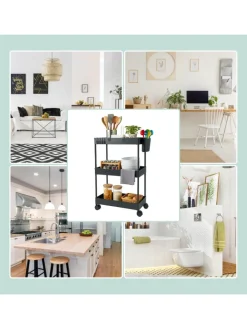 relaxdays Weitere Haushaltshelfer<Rollwagen in Schwarz - (B)40 x (H)62,5 x (T)22 cm