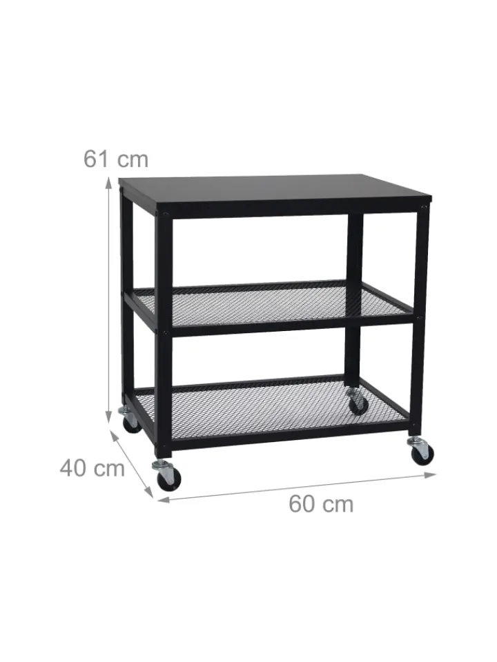 relaxdays Tische<Rollwagen in Schwarz - (B)60 x (H)61 x (T)40 cm