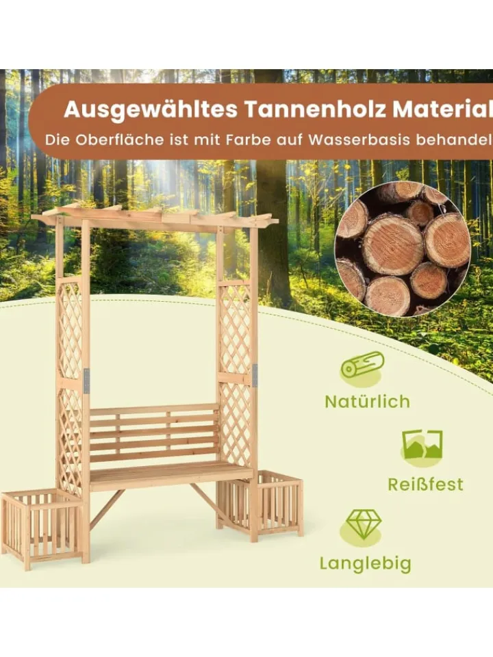 COSTWAY Pflanzen & Zubehör<Rosenbogen mit Bank in Hellbraun