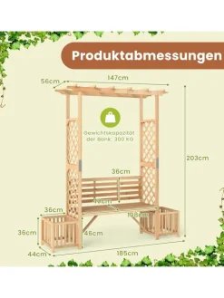 COSTWAY Pflanzen & Zubehör<Rosenbogen mit Bank in Hellbraun