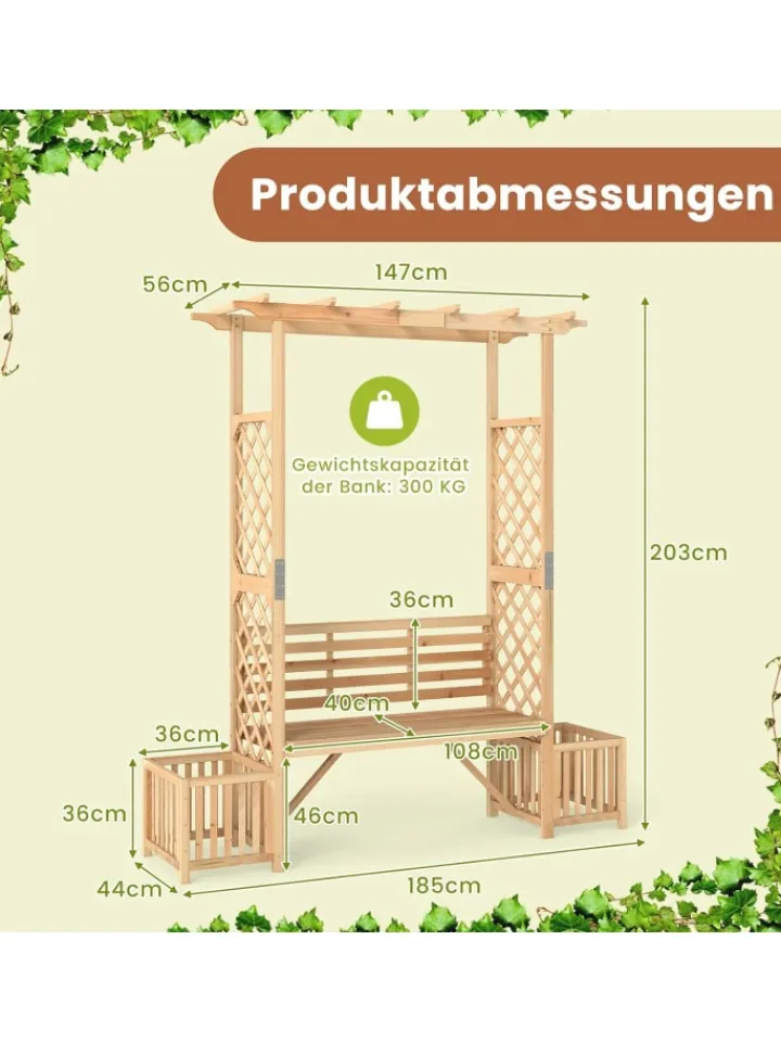 COSTWAY Pflanzen & Zubehör<Rosenbogen mit Bank in Hellbraun