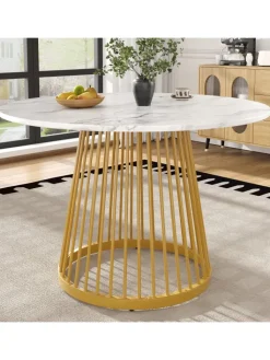 ABRIHOME Tische<Runder Esstisch in Gold 80x80x76 cm mit Metallbeinen