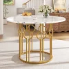 ABRIHOME Tische<Runder Esstisch in Marmoroptik 100x100x76 cm mit goldenen Metallbeinen
