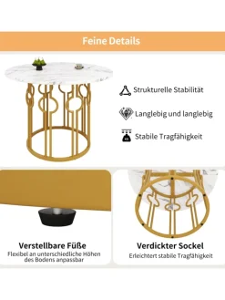 ABRIHOME Tische<Runder Esstisch in Marmoroptik 100x100x76 cm mit goldenen Metallbeinen