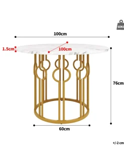 ABRIHOME Tische<Runder Esstisch in Marmoroptik 100x100x76 cm mit goldenen Metallbeinen