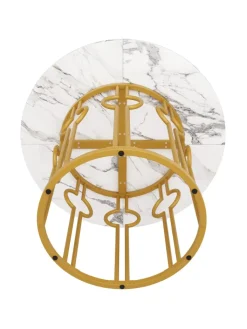 ABRIHOME Tische<Runder Esstisch in Marmoroptik 100x100x76 cm mit goldenen Metallbeinen