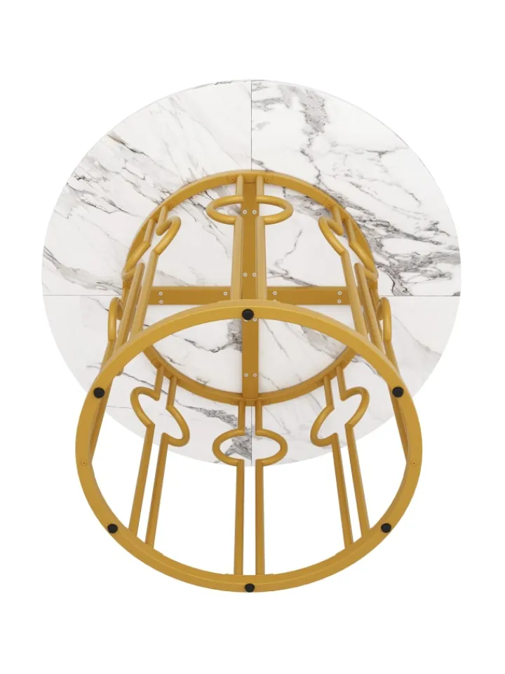 ABRIHOME Tische<Runder Esstisch in Marmoroptik 100x100x76 cm mit goldenen Metallbeinen