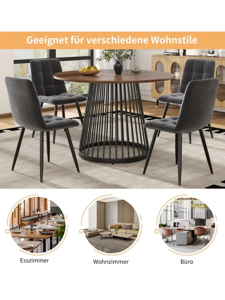 ABRIHOME Tische<Runder Esstisch in Schwarz 80x80x76 cm mit Metallbeinen