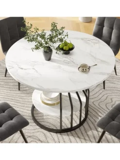 ABRIHOME Tische<Runder Esstisch in Schwarz 80x80x76 cm mit kleiner Ablageplatte