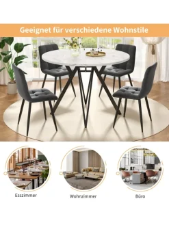 ABRIHOME Tische<Runder Esstisch mit Marmoroptik und Metallbeinen in Schwarz