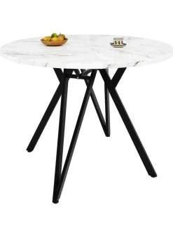 ABRIHOME Tische<Runder Esstisch mit Marmoroptik und Metallbeinen in Schwarz