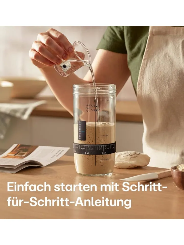 Praknu Koch- & Backutensilien<Sauerteig Starter Set aus Glas (700 ml) Komplett-Set mit Anleitung