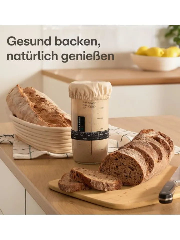 Praknu Koch- & Backutensilien<Sauerteig Starter Set aus Glas (700 ml) Komplett-Set mit Anleitung