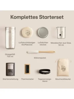 Praknu Koch- & Backutensilien<Sauerteig Starter Set aus Glas (700 ml) Komplett-Set mit Anleitung