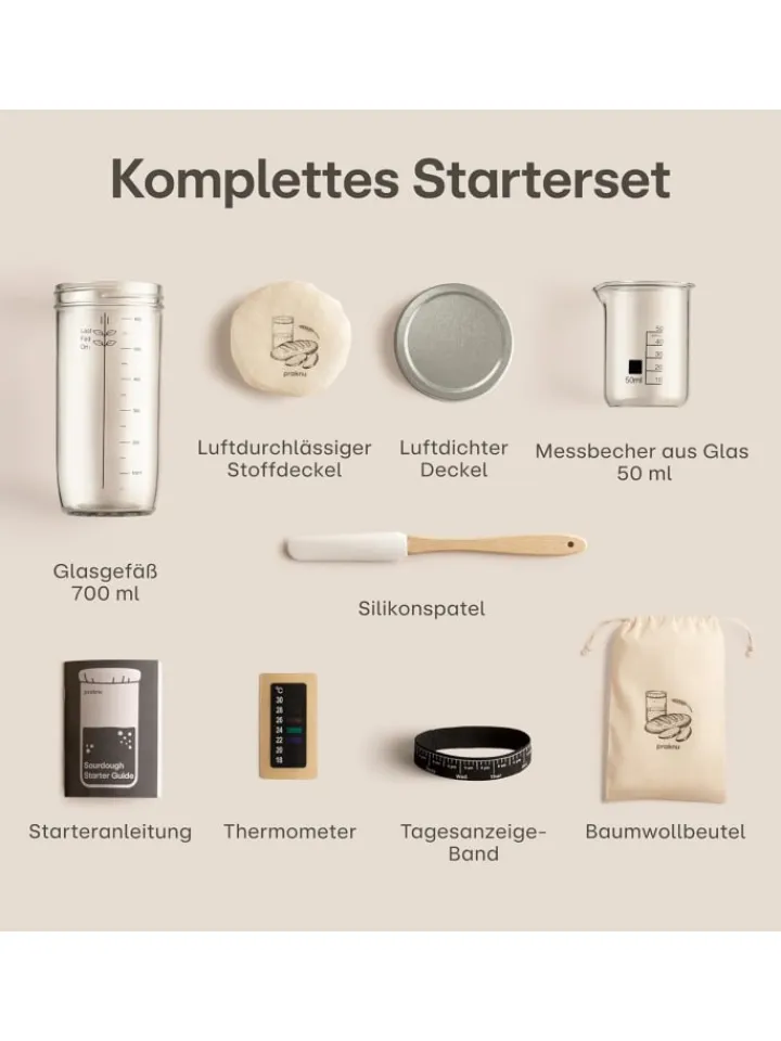 Praknu Koch- & Backutensilien<Sauerteig Starter Set aus Glas (700 ml) Komplett-Set mit Anleitung