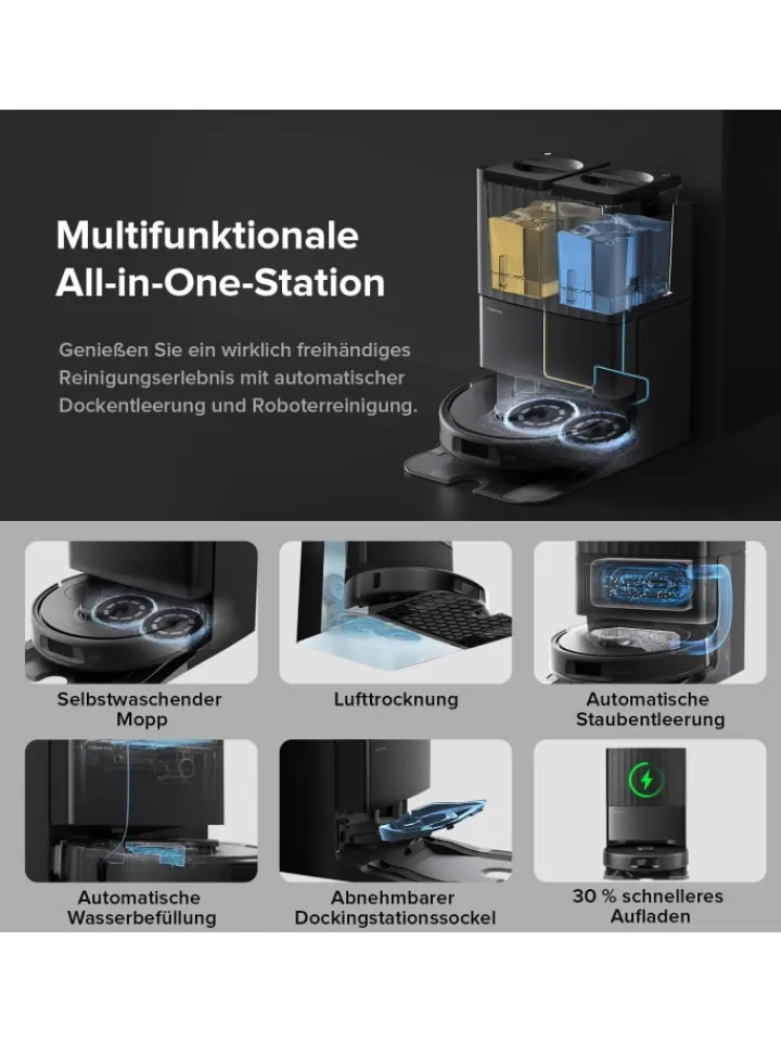 Roborock Klima & Haushalt|Staubsauger<Saugroboter QV 35A in Schwarz, mit Wischfunktion&Hebarem Wischmopp, 8000Pa