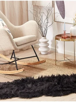Beliani Lammfelle & Co<Schaffell MAMUNGARI in Schwarz - (W) 60 x (H) 6 x (L) 180 cm